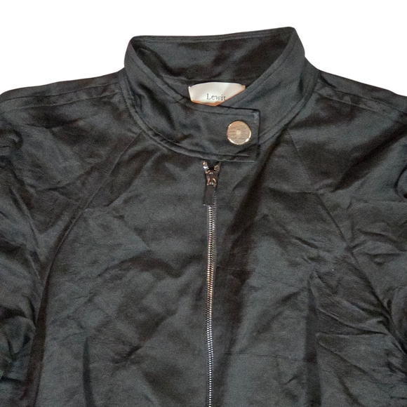 LEWIT Zip Front Linen Blend Peplum Jacket | Small | Black | Contemporary Luxury - Picture 5 of 13